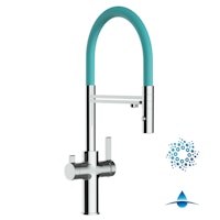 4 Wege Wasserhahn Küchenarmatur, FC, mit 360° schwenkbarem Auslauf, abnehmbare 2 strahl Handbrause, Verchromt / Türkis