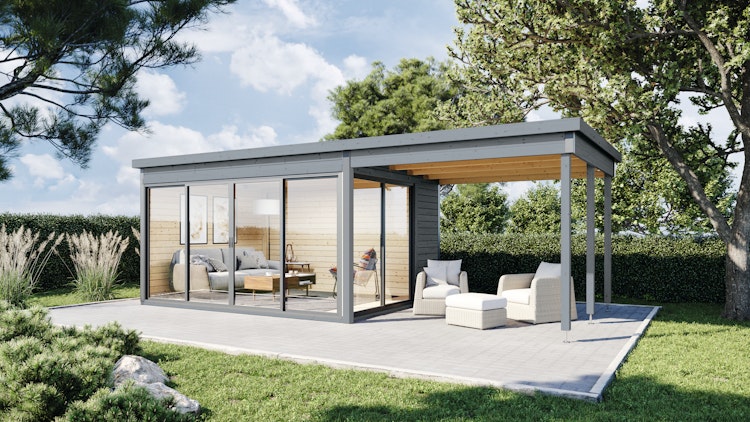 Wolff Finnhaus Gartenhaus Studio 44-D mit Seitendach sowie Alu-Eckverkleidung/Schiebetür (Starletta)