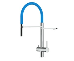 3 Wege Wasserhahn Küchenarmatur, Edelstahl Massiv mit 360° schwenkbarem Auslauf, abnehmbare 2 strahl Handbrause, Hochglanz / Hellblau