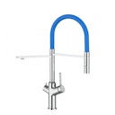 Vorschaubild 3 Wege Wasserhahn Küchenarmatur, BOD, mit 360° schwenkbarem Auslauf, abnehmbare 2 strahl Handbrause, Verchromt / Blau