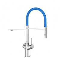 3 Wege Wasserhahn Küchenarmatur, BOD, mit 360° schwenkbarem Auslauf, abnehmbare 2 strahl Handbrause, Verchromt / Blau