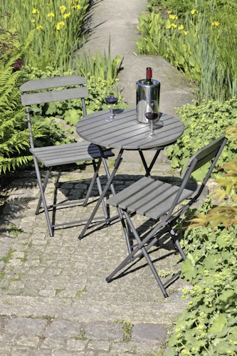 Garden Pleasure Balkon-Set LUGO, Klapptisch Ø 60 + 2 Klappstühle, Stahl Dunkelgrau / Nonwood Grau
