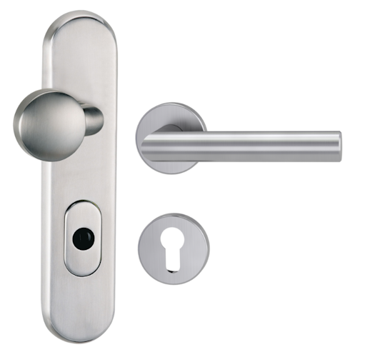 Griffwerk TITANO Kombi SB_882 ES1 (S2) FS -Edelstahl matt Kombi-Schutzbeschlag -Knopf/Drücker -mit Griff LUCIA PROF EM -ZA, 72mm -Stift 9mm -TS 38-50mm