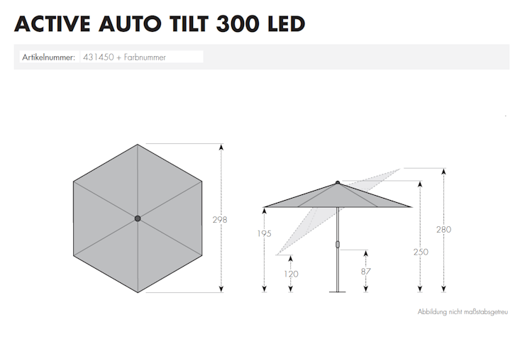 doppler Mittelmastschirm ACTIVE 300 Auto Tilt LED, Aluminium Silber / 100 % Polyester Anthrazit