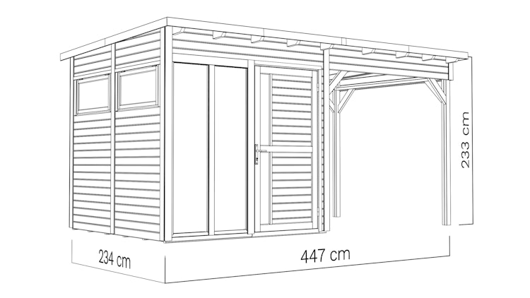 Bertilo Element-Gartenhaus Pentus 2 Office inkl. Lounge-Anbau - 19 mm