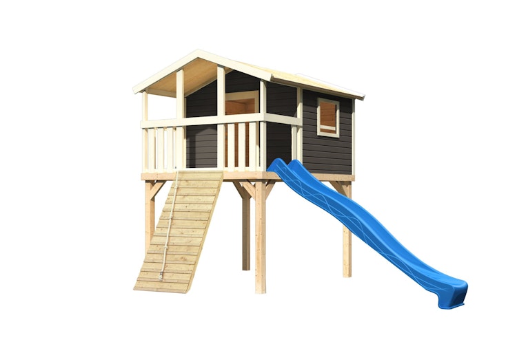 Akubi Stelzenhaus Benjamin mit Rutsche und Holzrampe