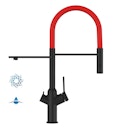 Vorschaubild 4 Wege Wasserhahn Küchenarmatur, BOD, mit 360° schwenkbarem Auslauf, abnehmbare 2 strahl Handbrause, Schwarz Matt / Rot