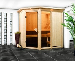 Karibu Sauna Fiona 1 mit Eckeinstieg 68 mm inkl. gratis Saunaofen im Wert von 599,99 €