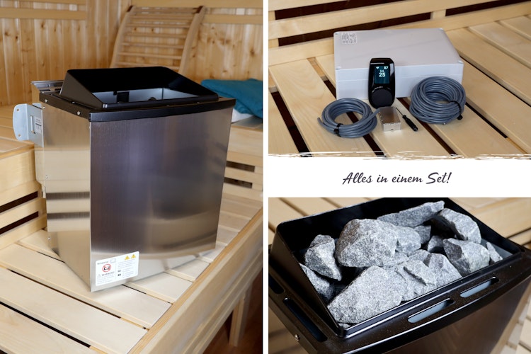 Karibu 9 kW Bio-Kombiofen anthrazit inkl. Huum WLAN Steuergerät mit App-Steuerung