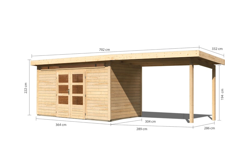 Karibu Woodfeeling Gartenhaus Kandern 6/7/9 mit 300 cm Schleppdach