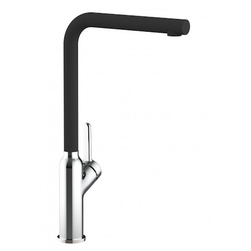 Wasserhahn Küchenarmatur, BOD, mit 360° schwenkbarem L-Auslauf, Verchromt / Schwarz Granit