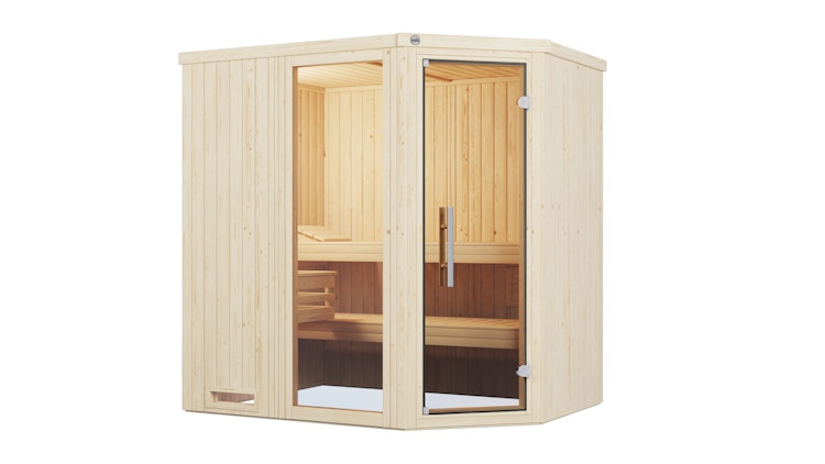 Weka Elementsauna Varberg 1 Trend mit Eckeinstieg & weiß lasierten Fronten - 68 mm