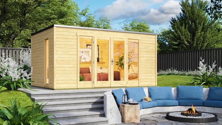 Design Gartenhaus P 285 mit Panorama-Glastüren - 28 mm