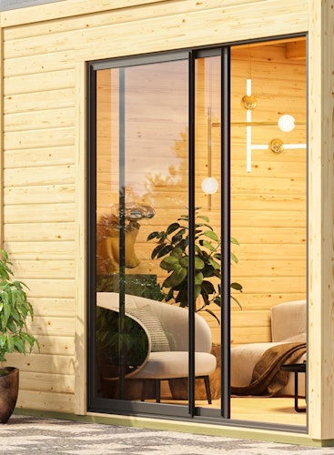 Karibu Design Saunahaus Miramar Blackline mit Vorraum - 73 mm inkl. gratis Sauna-Zubehörset im Wert von 234,94 €