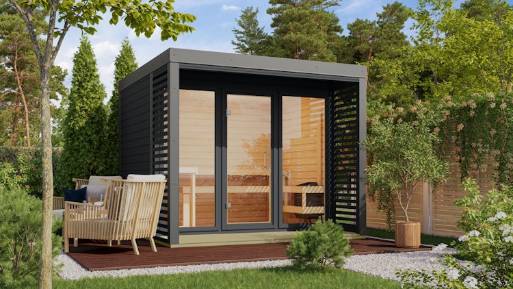 Karibu Saunahaus Ares 3 - Hybridhaus mit Metallrahmen - 38 mm inkl. gratis Sauna-Zubehörset im Wert von 234,94 €