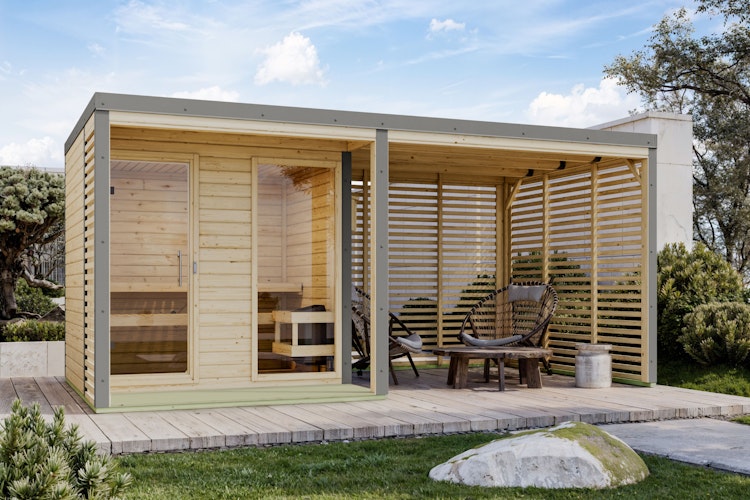 Karibu Saunahaus Ares 2 - Hybridhaus mit Metallrahmen - 38 mm inkl. gratis Sauna-Zubehörset im Wert von 234,94 €