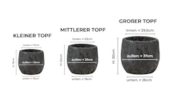 Vosteen Design Blumentopf / Pflanzgefäß Terrakotta schwarz 3er Set ø 22 cm x H 19 cm, 28 cm x H 24 cm,  37 cm x H 30 cm