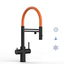 Vorschaubild Kurzversion 47 cm - 5 Wege Wasserhahn Küchenarmatur, Edelstahl Massiv mit 360° schwenkbarem Auslauf, abnehmbare 2 strahl Handbrause, PVD Schwarz Matt / Orange