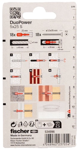 FISCHER Universaldübel Duopower 5x25 S K 534996