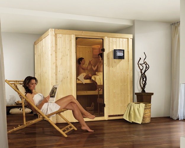 Karibu Sauna Daria - 68 mm Systemsauna - 230 Volt Plug & Play inkl. gratis Sauna-Zubehörset im Wert von 234,94 €
