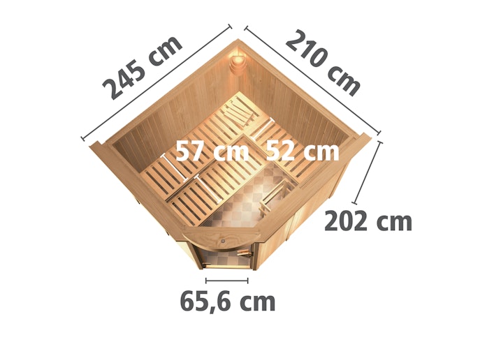 Karibu Sauna Fiona 3 mit Eckeinstieg 68 mm inkl. gratis Sauna-Zubehörset im Wert von 234,94 €