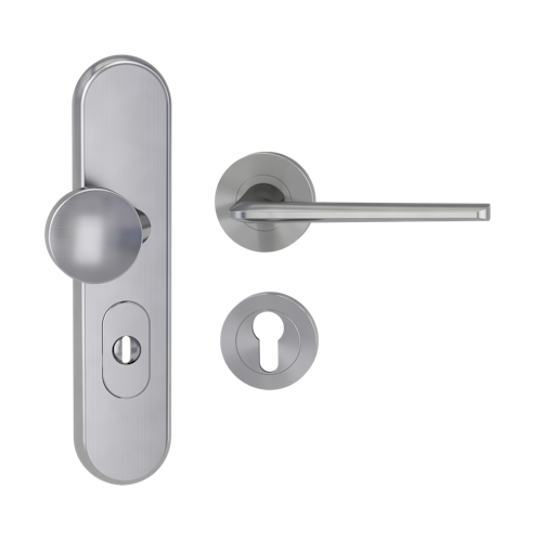 Griffwerk TITANO Kombi SB_882 ES1 (S2) -Edelstahl matt Kombi-Schutzbeschlag -Knopf/Drücker -mit Griff REMOTE -SG -rund -R -ZA, 72mm -TS 38-50