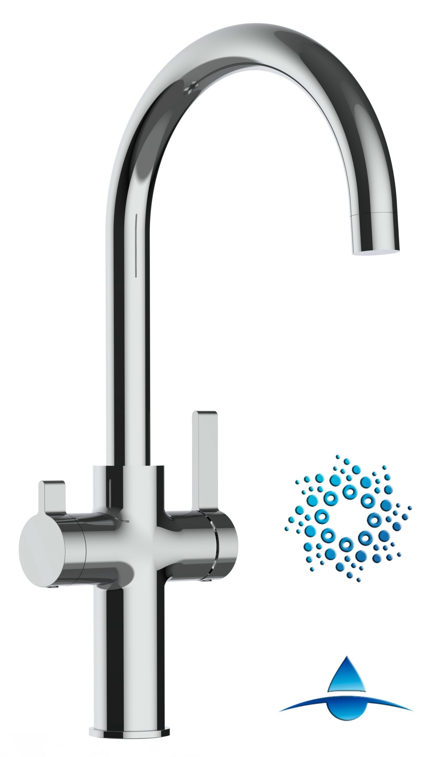 4 Wege Wasserhahn Küchenarmatur, FC, mit 360° schwenkbarem U-Auslauf, Verchromt
