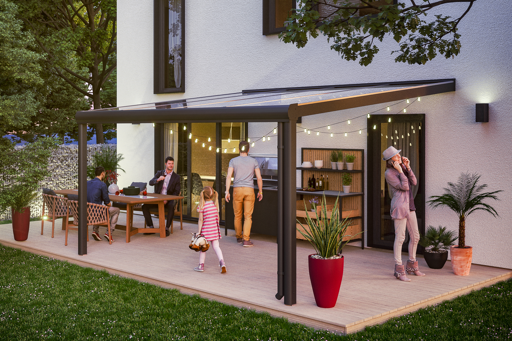 Skan Holz Aluminium Terrassenüberdachung Genua Breite 434 cm