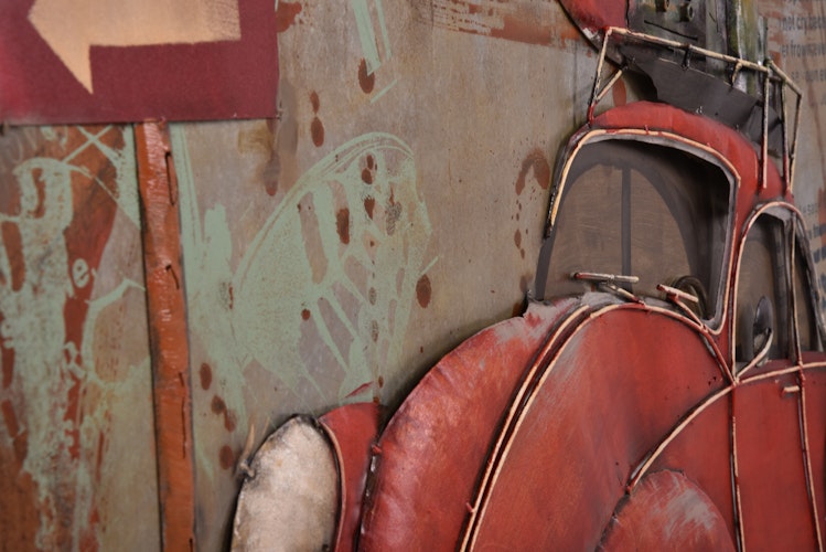3D Metallbild Auto mit Gepäck 120 x 80 cm, Stahlblech