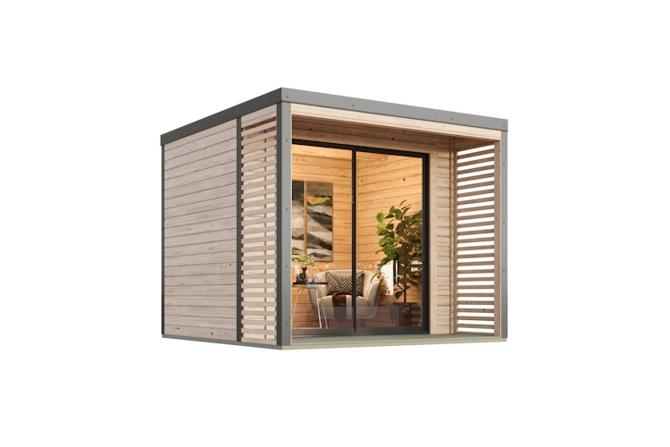 Karibu Design Gartenhaus Saturn A/B mit Aluminium Schiebetüre & Blechpaket - 38 mm