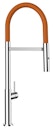 Vorschaubild Minimalistischer Wasserhahn Küchenarmatur, TECNO, mit 360° schwenkbarem Auslauf, abnehmbare 2 strahl Handbrause, Verchromt / Orange