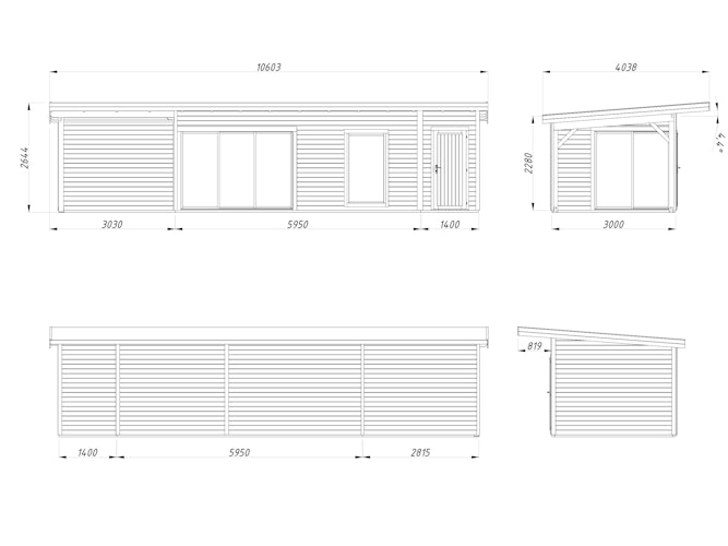 Palmako Gartenhaus Andrea 21,1 + 7,9 m² Slide - 44 mm