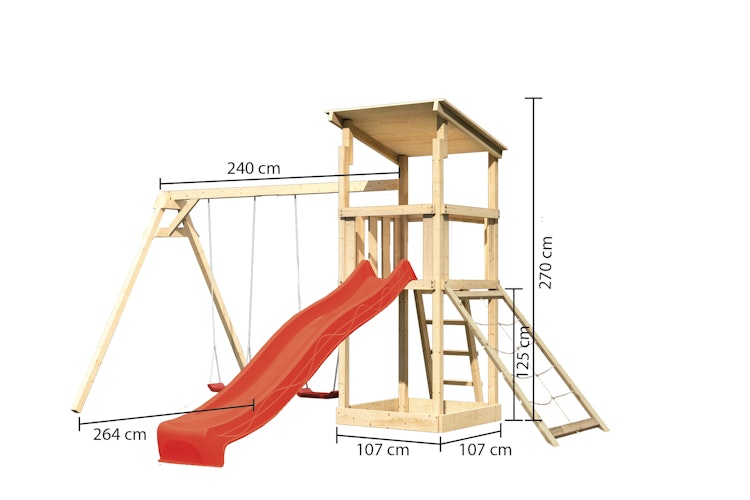 Akubi Kinderspielturm Anna mit Pultdach inkl. Wellenrutsche, Netzrampe und Doppelschaukel