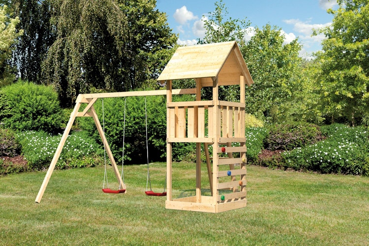 Akubi Kinderspielturm Lotti inkl. Doppelschaukel und Kletterwand