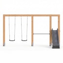 Vorschaubild EXIT Linea Massiv 140 doppelte Holz-Schaukel mit Reckstange und Rutsche