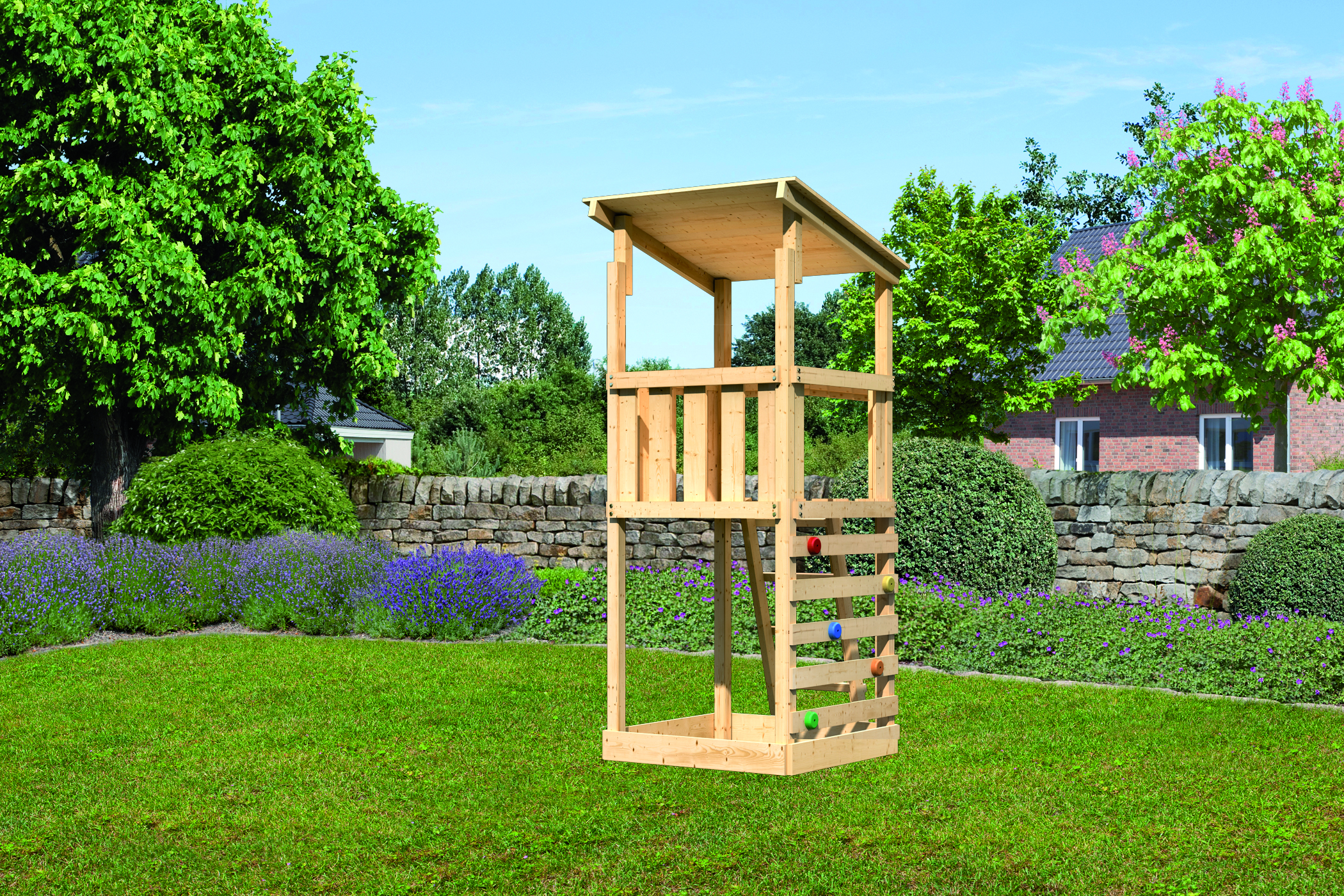 Akubi Kinderspielturm Anna mit Pultdach inkl. Kletterwand ECO