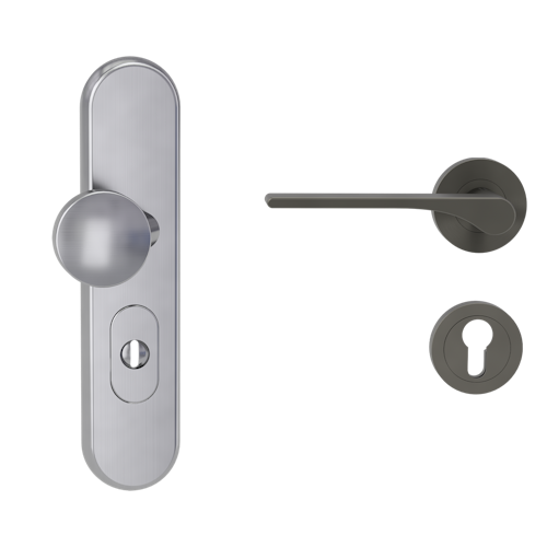 Griffwerk TITANO Kombi SB_882 ES1 (S2) -Edelstahl matt Kombi-Schutzbeschlag -Knopf/Drücker -mit Griff DESM LEAF LIGHT -KGR -rund -L -ZA, 72mm -TS 38-50