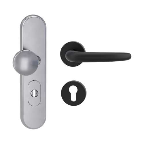 Griffwerk TITANO Kombi SB_882 ES1 (S2) -Edelstahl matt Kombi-Schutzbeschlag -Knopf/Drücker -mit Griff DESM ULMER GRIFF Klippt.-GSC-rund-R-ZA,72mm-38-50