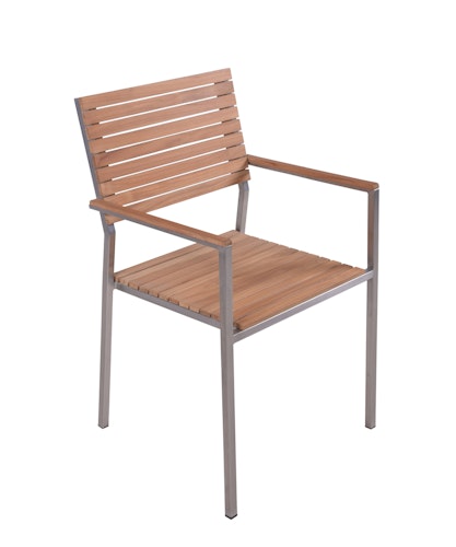 Garden Pleasure Gartenmöbel Set DALLAS / DENVER 01, Tisch 200 x 90 + Bank + 4 Stapelsessel, Edelstahl / Teak