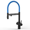 Vorschaubild 5 Wege Wasserhahn Küchenarmatur, Edelstahl Massiv mit 360° schwenkbarem Auslauf, abnehmbare 2 strahl Handbrause, PVD Schwarz Matt / Blau