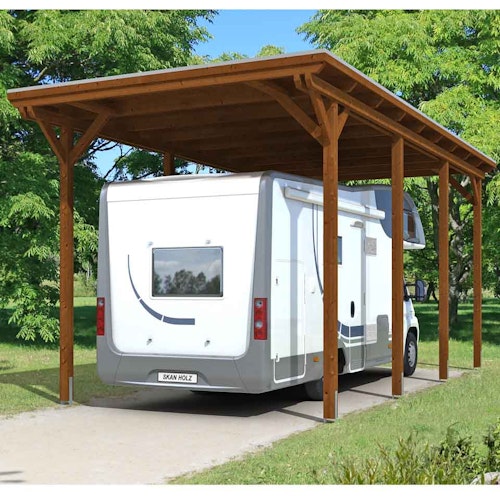 Skan Holz Caravan-Carport Emsland 404x846 cm mit erhöhter Einfahrt