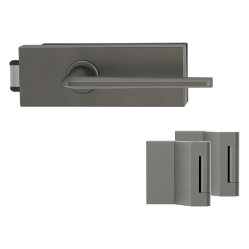 Griffwerk PURISTO S -Kaschmirgrau Ganzglastürbeschlagset -3-teiliger Bandsatz -mit Griff DESM REMOTE -EM -UV
