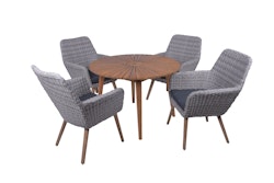Garden Pleasure Gartenmöbel Set FREMONT / RAPALLO, Tisch Ø 110 + 4 Sessel, Akazie / Polyrattan Grau / Kissen 100 % Polyester Dunkelgrau