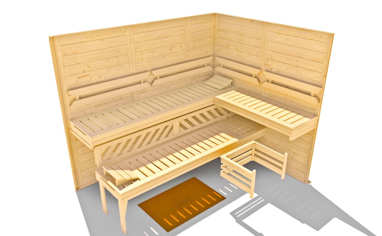 Weka Premium Massivholz-Elementsauna Kemi 5 mit Glastür - 45 mm