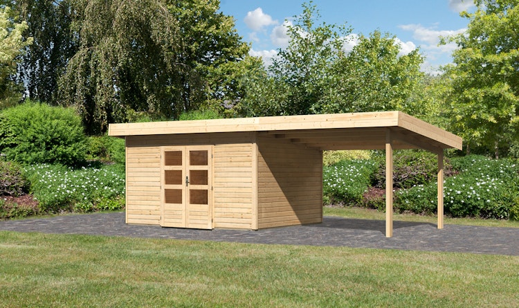 Karibu Woodfeeling Gartenhaus Northeim 4 inkl. 300 cm Schleppdach und Rückwand