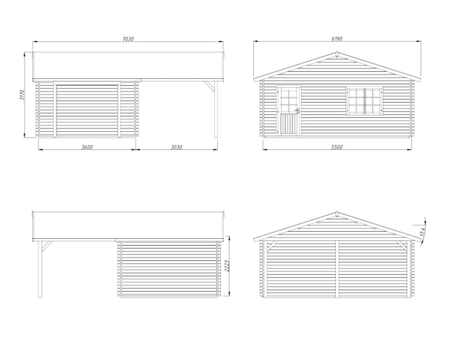 Palmako Garage Roger 19,0 + 16,2 m² - 44 mm - ohne Tor