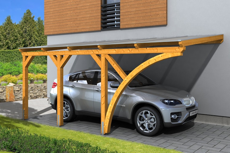 Skan Holz Wandanbau-Carport Eifel mit Einfahrtsbogen 300 x 541 cm