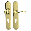 Vorschaubild Griffwerk AMADEUS -Messing Optik Langschild-Garnitur -sichtbar verschraubt -Knopf R21 -WR -TS 40-45mm