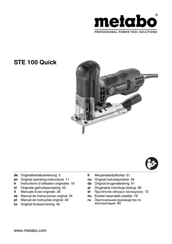 Bedienungsanleitung fÃ¼r Metabo StichsÃ¤ge STE 100 Quick