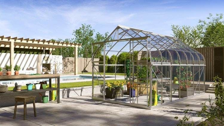 Vitavia Gewächshaus Dione/Diana 11500 inkl. 4 Dachfenster und Stahlfundamentrahmen - 11,5 m²